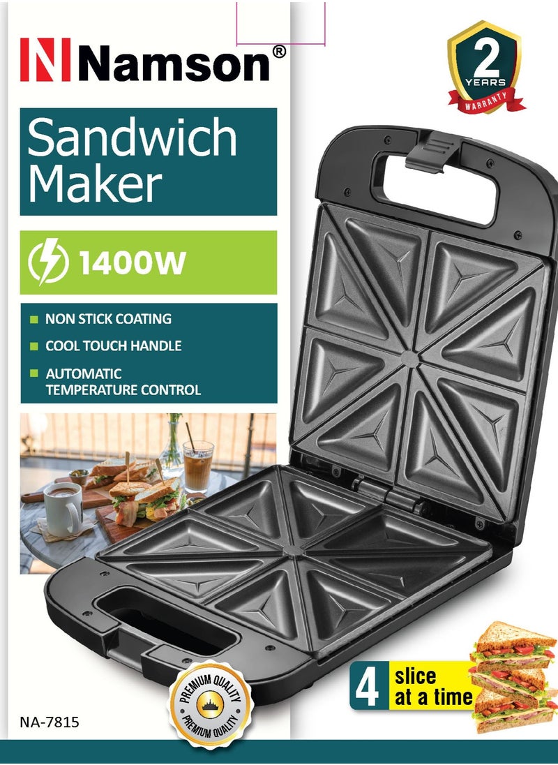 NAMSON - Namson Sandwich Maker - Non Stick Coating, Cool Touch Handle, Automatic Temperature Control | 4-Slice, Easy Cleaning | 1400W Power - Image 1