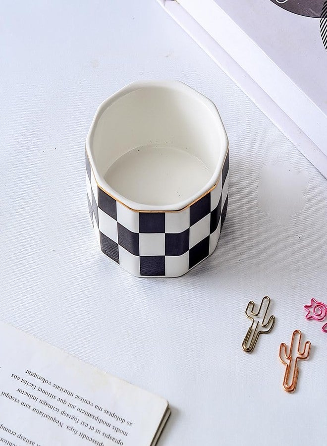 YOSCO Paper Clip Holder Ceramic Checkered Paper Clip Dispenser for Desk Paper Clip Organizer Office Binder Clip Holder (Black-01) - Image 4