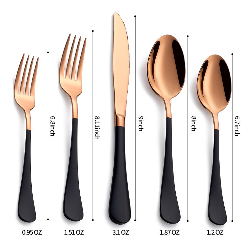 DINYWOW 20-Pieces Rose Gold and Black Silverware Sets for 4,Black Handle Stainless Steel Cutlery Set, Include Forks Spoons and Knives Set, Dishwasher Safe Utensil Sets for Home Restaurant - Image 2