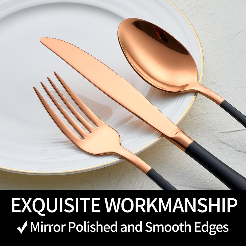 DINYWOW 20-Pieces Rose Gold and Black Silverware Sets for 4,Black Handle Stainless Steel Cutlery Set, Include Forks Spoons and Knives Set, Dishwasher Safe Utensil Sets for Home Restaurant - Image 5