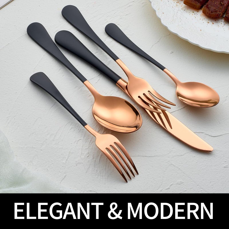 DINYWOW 20-Pieces Rose Gold and Black Silverware Sets for 4,Black Handle Stainless Steel Cutlery Set, Include Forks Spoons and Knives Set, Dishwasher Safe Utensil Sets for Home Restaurant - Image 4