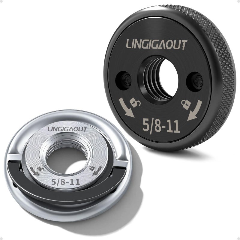 LINGIGAOUT 5811 Angle Grinder Flange Nuts 2Pack ToolFree Quick Release Locking Kit Silver DRing Knurled Arbor Nut Heavy Duty SelfLocking for 412 5 7 9 Grinders - Image 2