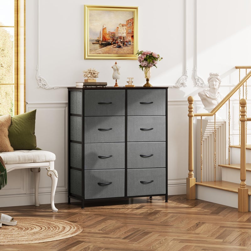 WLIVE Fabric Dresser for Bedroom, Tall Dresser with 8 Drawers, Storage Tower with Fabric Bins, Double Dressers, Chest of Drawers for Closet, Living Room, Hallway, Dark Gray - Image 3