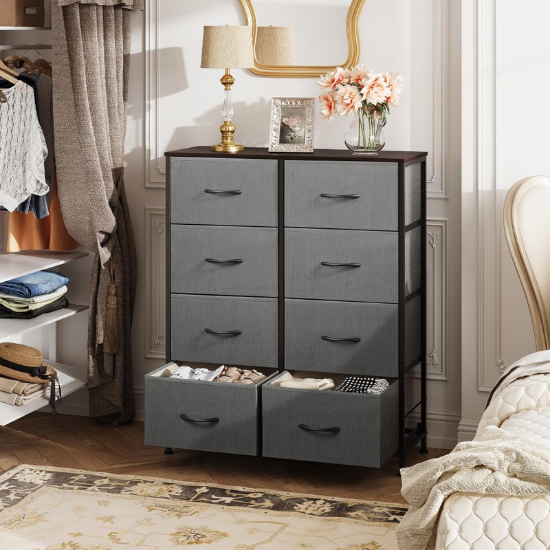 WLIVE Fabric Dresser for Bedroom, Tall Dresser with 8 Drawers, Storage Tower with Fabric Bins, Double Dressers, Chest of Drawers for Closet, Living Room, Hallway, Dark Gray - Image 2