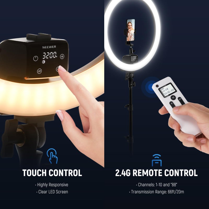 NEEWER Advanced 18" LED Ring Light with Tripod Stand Phone Holder for iPhone Samsung Android Phones for Makeup YouTube Video Blogger Salon (Black) - Image 4