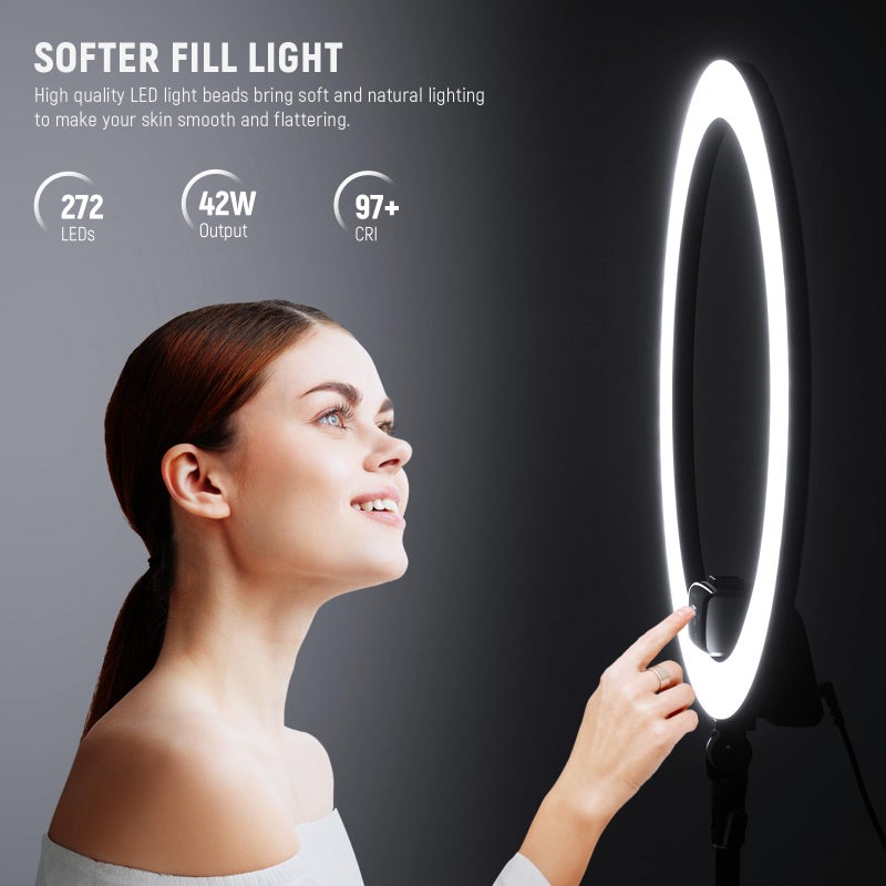 NEEWER Advanced 18" LED Ring Light with Tripod Stand Phone Holder for iPhone Samsung Android Phones for Makeup YouTube Video Blogger Salon (Black) - Image 2