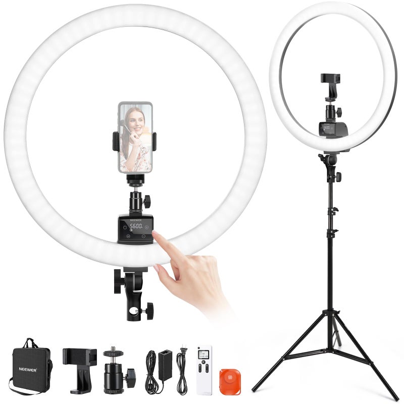 NEEWER Advanced 18" LED Ring Light with Tripod Stand Phone Holder for iPhone Samsung Android Phones for Makeup YouTube Video Blogger Salon (Black) - Image 1