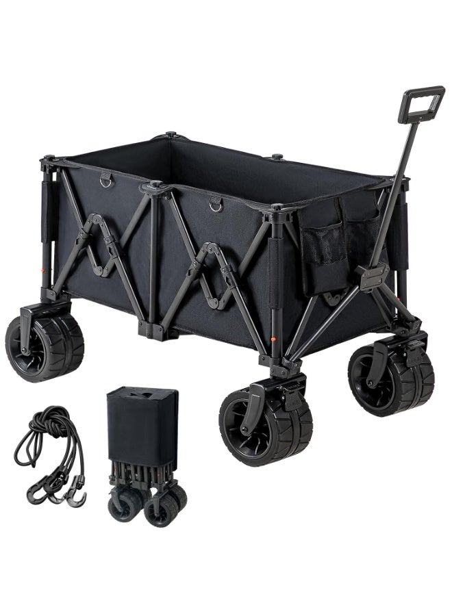 Folding Wagon Cart with Big Wheels  190L Large Capacity & 150KG Load  Adjustable Handle Collapsible Outdoor Garden & Camping Trolley (Black) - Image 1
