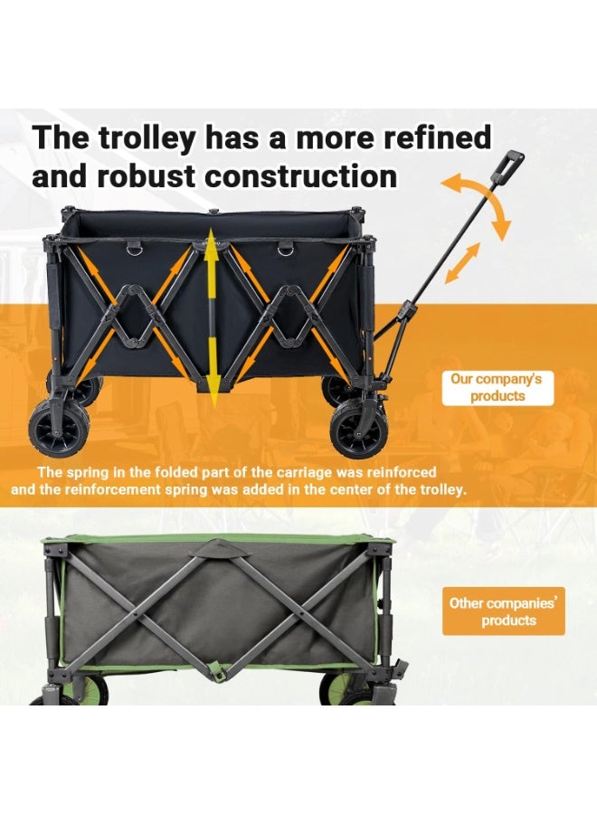 Folding Wagon Cart with Big Wheels  190L Large Capacity & 150KG Load  Adjustable Handle Collapsible Outdoor Garden & Camping Trolley (Black) - Image 5