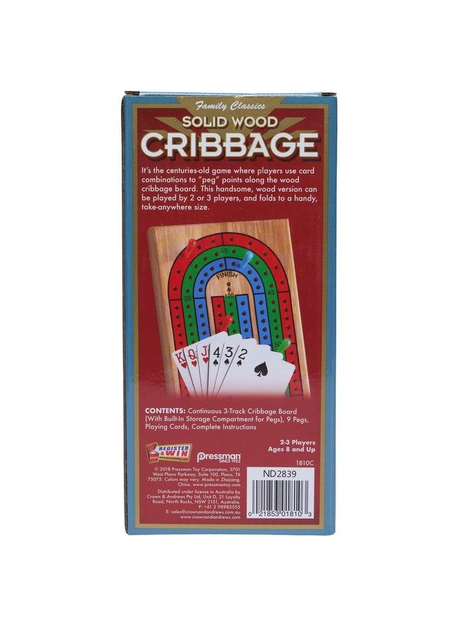 Pressman Family Classics Cribbage - Solid Wood Continuous 3 Track Board with Built-In Storage Compartment for Pegs - Image 4