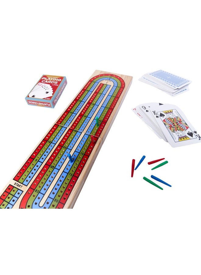 Pressman Family Classics Cribbage - Solid Wood Continuous 3 Track Board with Built-In Storage Compartment for Pegs - Image 3