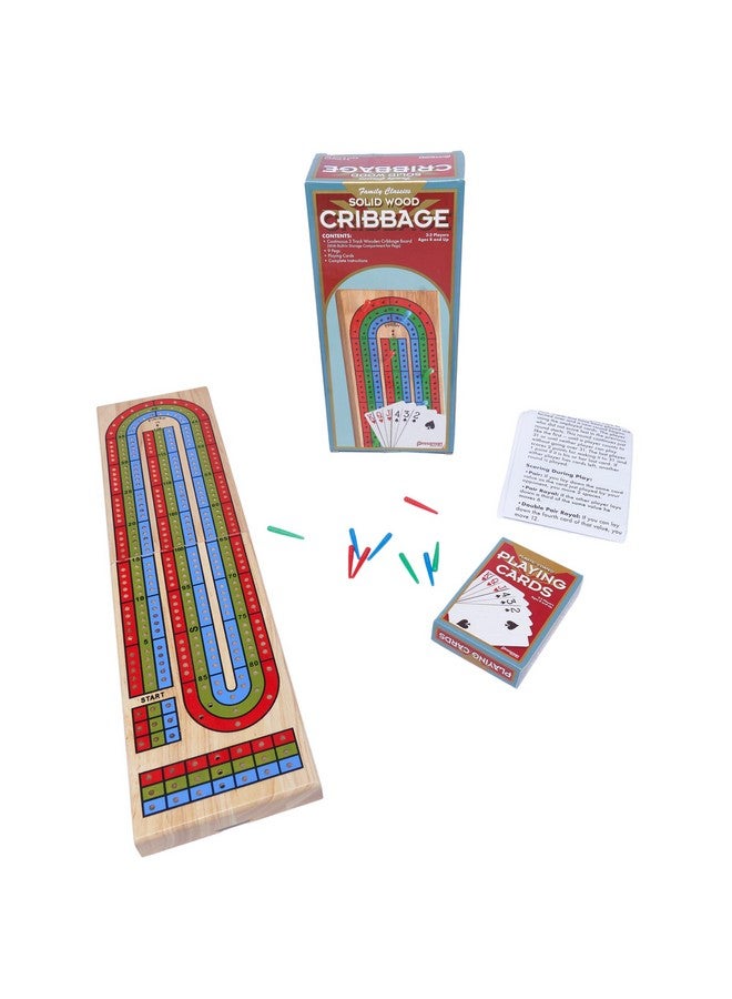 Pressman Family Classics Cribbage - Solid Wood Continuous 3 Track Board with Built-In Storage Compartment for Pegs - Image 2
