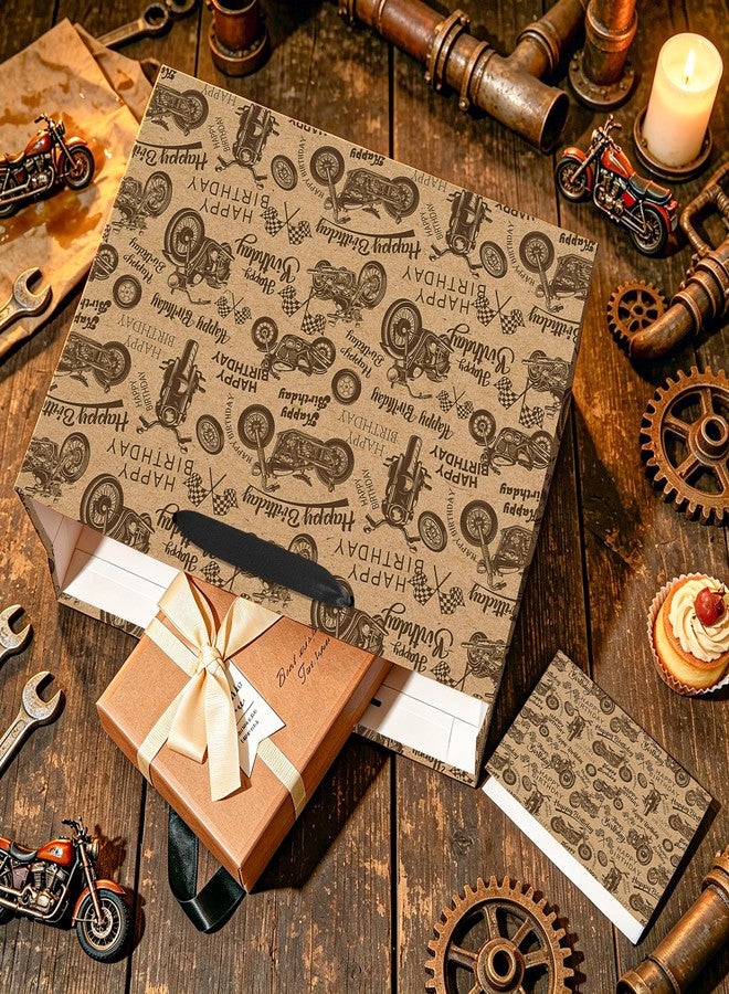 Woosytoo حقيبة هدايا عيد ميلاد بتصميم دراجة نارية كلاسيكية للرجال، زينة حفلات دراجات نارية كلاسيكية، أكياس ورقية كبيرة لتغليف الهدايا مع بطاقة تهنئة وورق مناديل، لوازم حفلات عيد ميلاد رائعة لمحبي الدراجات النارية، 11.8 بوصة - Image 5