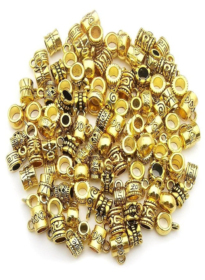 WOCRAFT 100 pcs Antique Gold Clasp Bail Beads Charms,Bail Tube Beads, Loose Spacer Bead,Bead Hanger Charm for Jewelry Making DIY Necklace Bracelet (M671) - Image 5