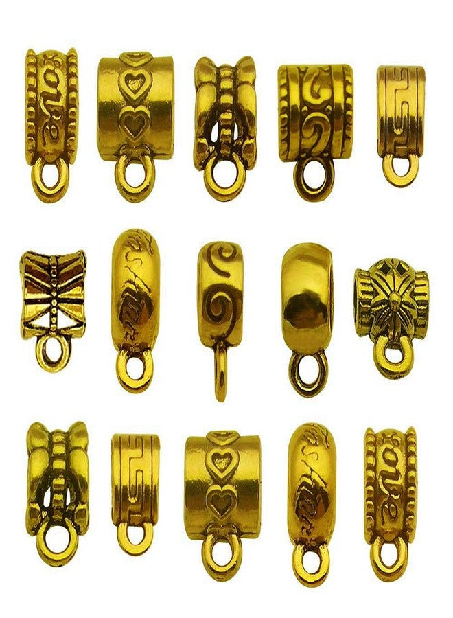 WOCRAFT 100 pcs Antique Gold Clasp Bail Beads Charms,Bail Tube Beads, Loose Spacer Bead,Bead Hanger Charm for Jewelry Making DIY Necklace Bracelet (M671) - Image 1