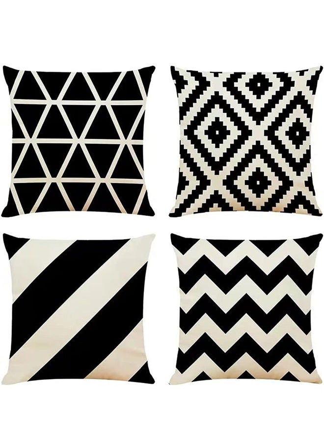 طقم وسائد صوفا بتصميم هندسي مكون من 4 قطع من القطن - Image 1