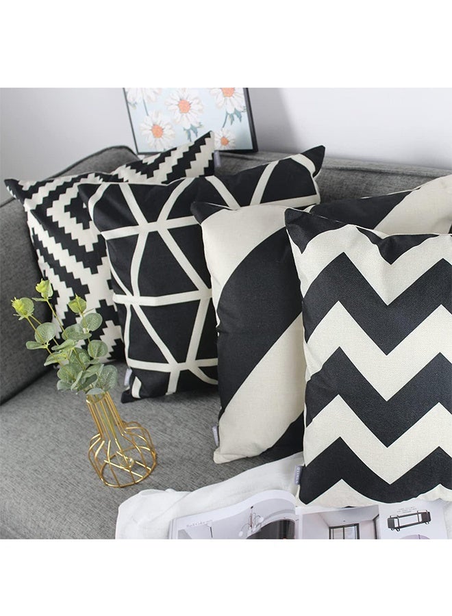 طقم وسائد صوفا بتصميم هندسي مكون من 4 قطع من القطن - Image 4