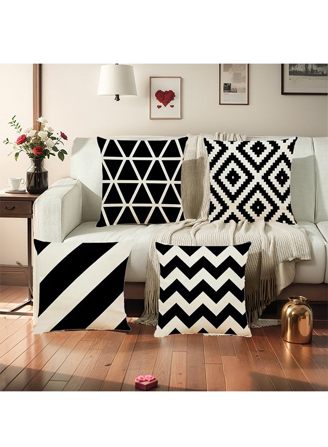 طقم وسائد صوفا بتصميم هندسي مكون من 4 قطع من القطن - Image 2