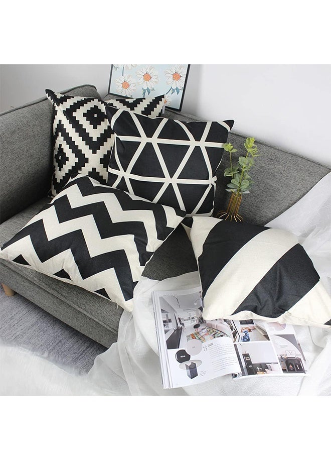 طقم وسائد صوفا بتصميم هندسي مكون من 4 قطع من القطن - Image 3