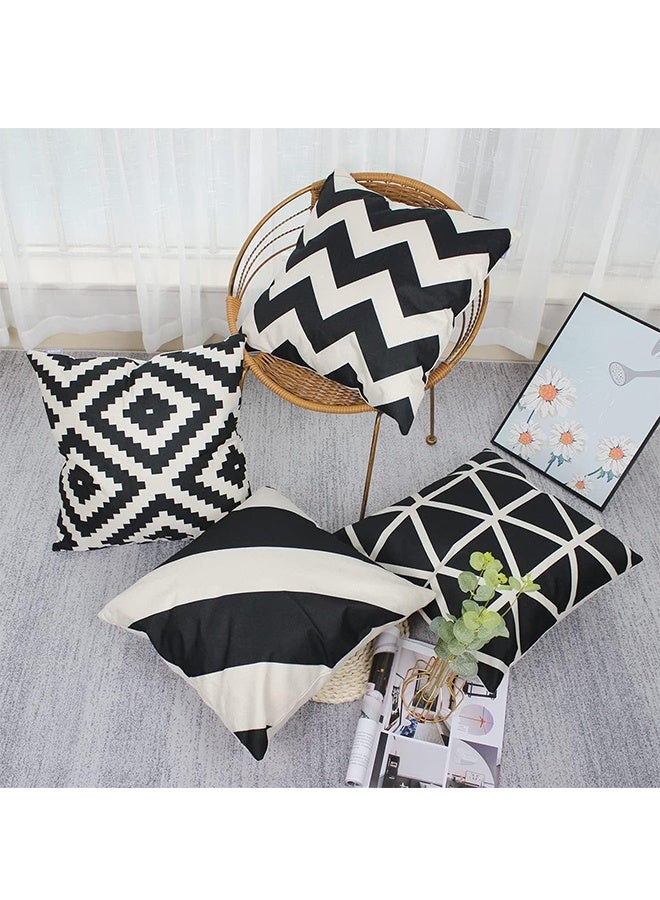 طقم وسائد صوفا بتصميم هندسي مكون من 4 قطع من القطن - Image 5