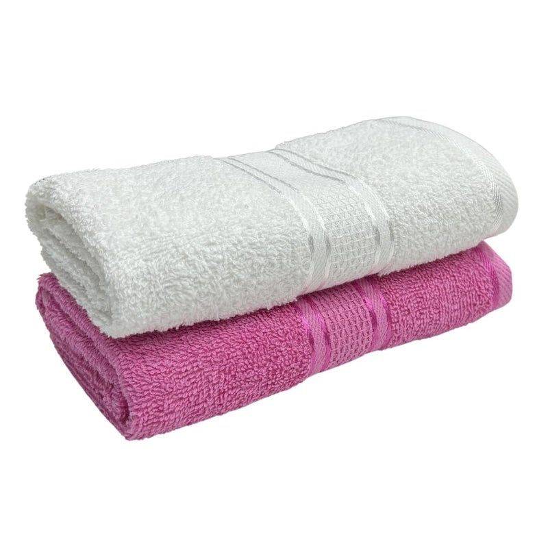 STAMIO Cotton 425 GSM Hand Towel Set of 2, 40 X 60 cm for Men, Women, Home, Gym, Wash Basin | Soft, Absorbent, Quick Dry, Full Size | Silky Border, White and Baby Pink - Image 1