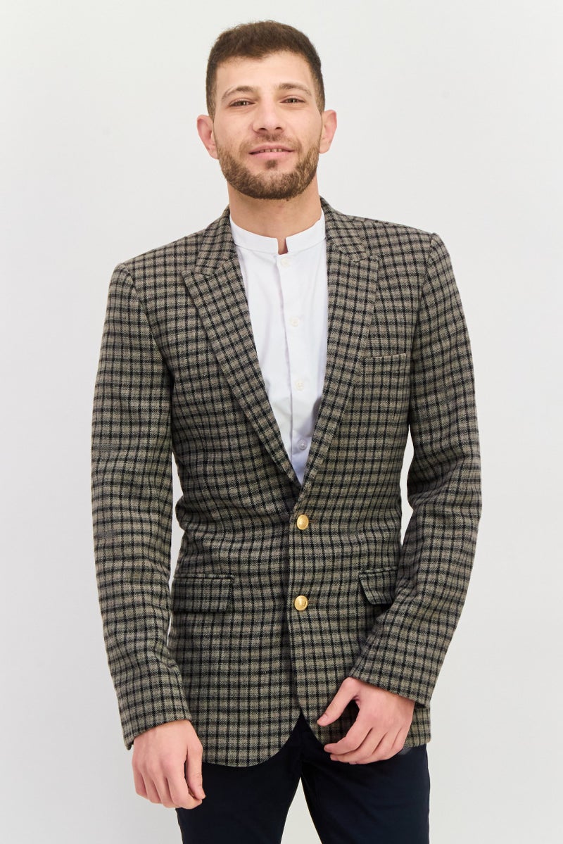 ASOS بليزر رمادي شبه رسمي ضيق للرجال مزخرف بالفحص - Image 1