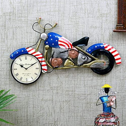 Medieval Arts Stylish Iron Bike Wall Mount Clock For Home Decoration (Blue With Pink) - Analog, 73.7 Cm, 48.3 Cm - Image 1
