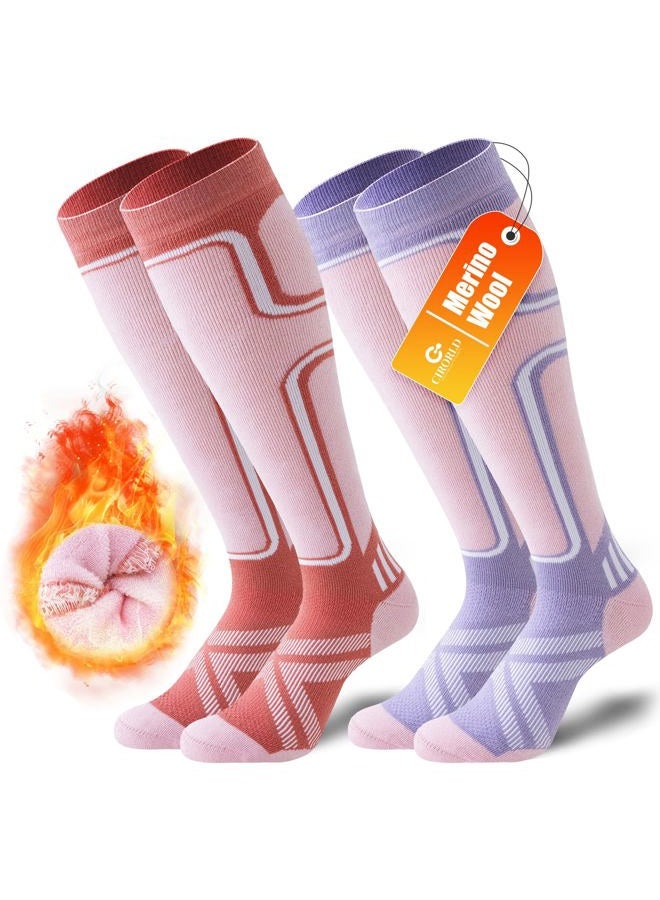 Cirorld Merino Wool Ski Socks Women Men,2 Pairs Knee High Winter Warm Skiing Socks Performance Thermal Snowboarding Socks - Image 1