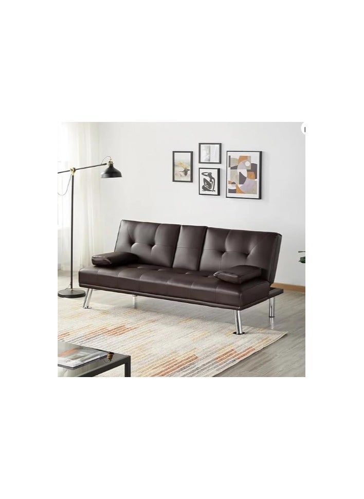 INFINI HOMES INFINI HOMES Faux Leather Sofa Bed, 180 cm, Brown  - Image 1