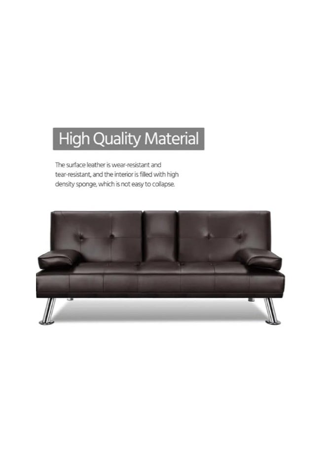 INFINI HOMES INFINI HOMES Faux Leather Sofa Bed, 180 cm, Brown  - Image 2