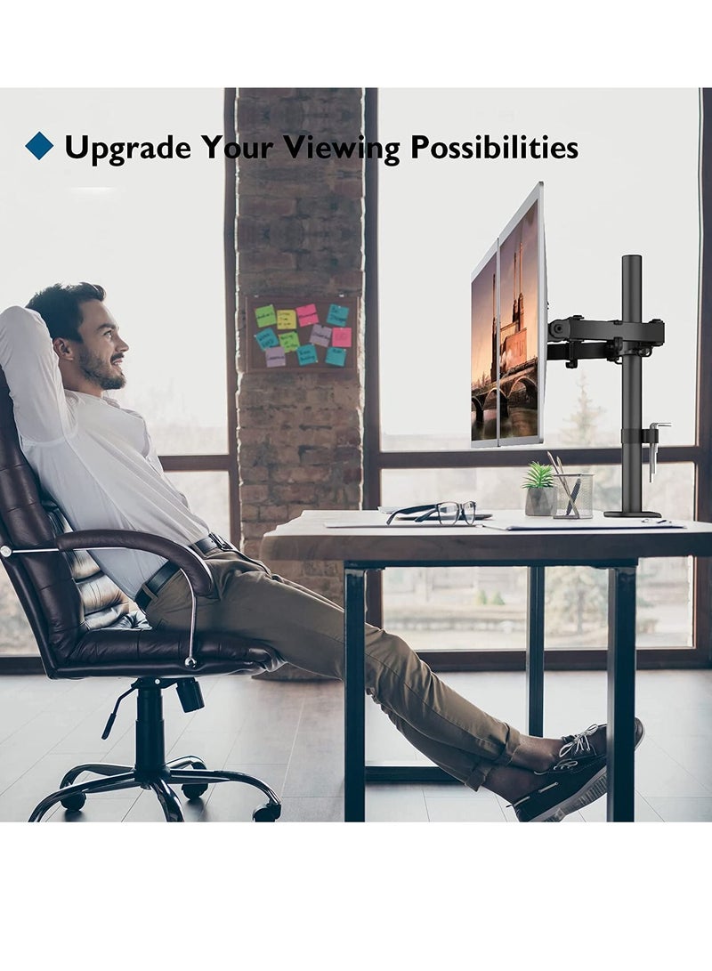 Vesa 1home Double Twin Arm Desk Mount Ergonomic TV LCD Monitor Computer Screen Bracket Dual Tilt Swivel Rotation (13in-27in) - Image 5