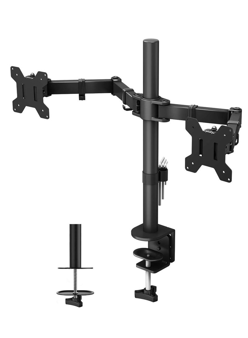 Vesa 1home Double Twin Arm Desk Mount Ergonomic TV LCD Monitor Computer Screen Bracket Dual Tilt Swivel Rotation (13in-27in) - Image 1