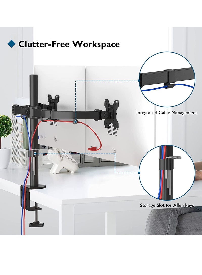Vesa 1home Double Twin Arm Desk Mount Ergonomic TV LCD Monitor Computer Screen Bracket Dual Tilt Swivel Rotation (13in-27in) - Image 4