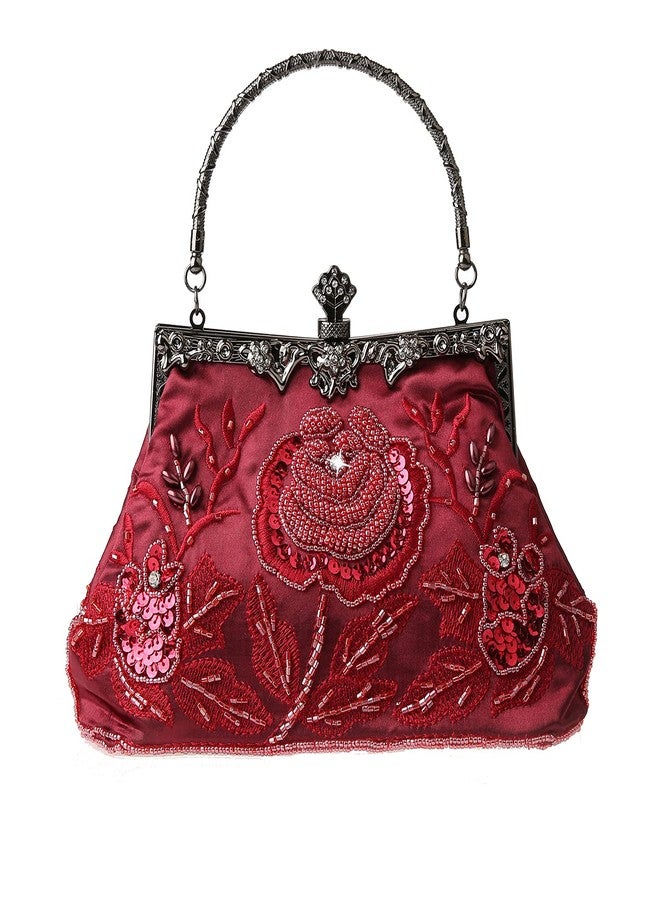 DA BODAN Womens Vintage Floral Beaded Rhinestone Embroidery Clutch Sequin Crossbody Bag Evening Handbag for Bridal Wedding Party Prom - Image 1