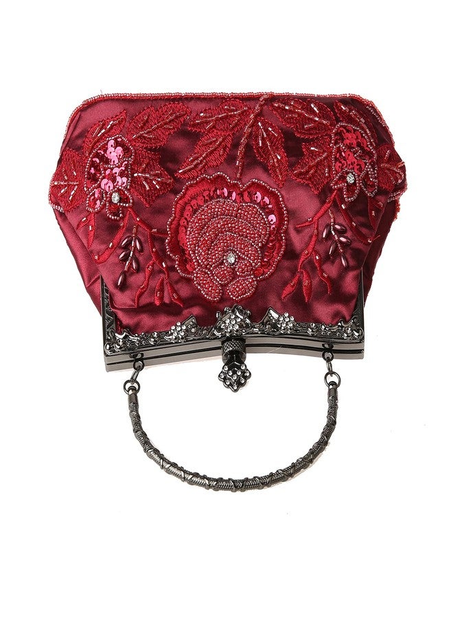 DA BODAN Womens Vintage Floral Beaded Rhinestone Embroidery Clutch Sequin Crossbody Bag Evening Handbag for Bridal Wedding Party Prom - Image 3