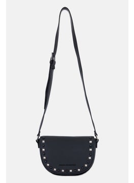 Women Textured  Cross Body Bag 13 H x 20 L x 6 W Cm, Black
