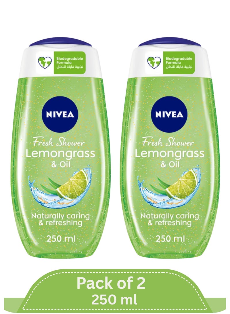 نيفيا جل استحمام بالليمون العطري والزيت المنعش مع حبيبات الزيت المغذية 250 مل – عبوة من 2 - Image 1