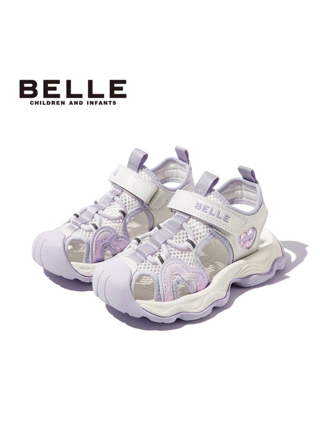 Belle Kids Sandals Summer Closed-toe Sports Beach Shoes Girls Princess Soft Sole First Walkers Purple Size 27 - Image 1