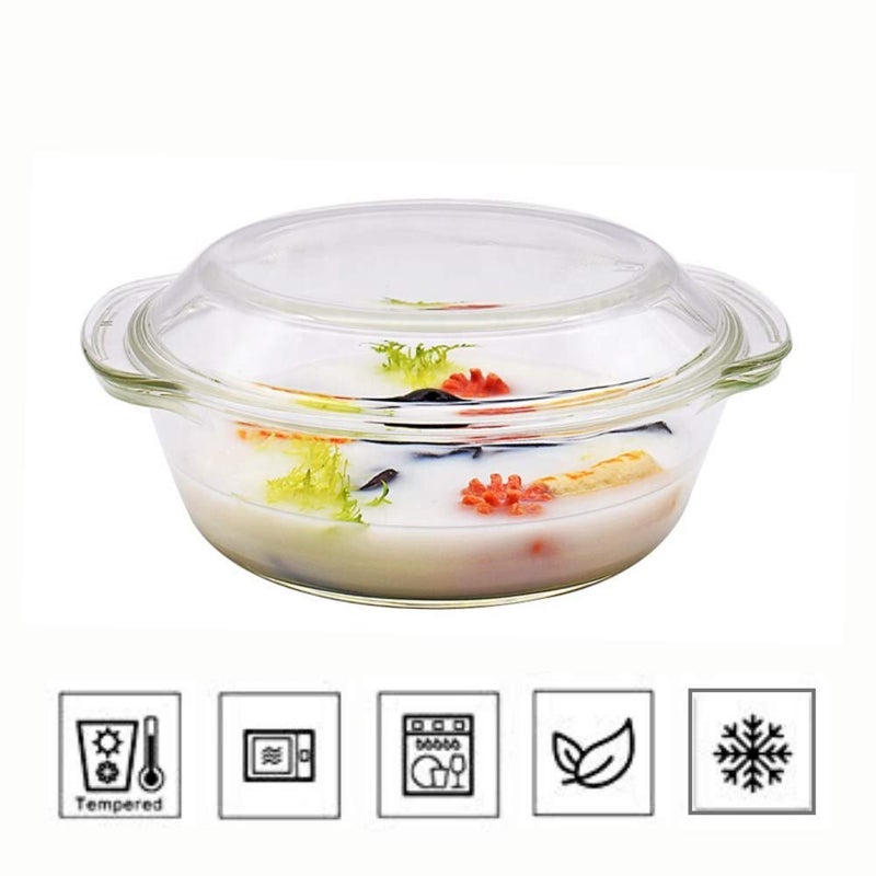 Femora Borosilicate Serving Bowl 1 Year Warranty Glass Casserole Set Glass Bowl with Lid Microwave Safe Bowl Set Dishwasher and Freezer Safe Deep Round Pack of 1700ML - Image 4
