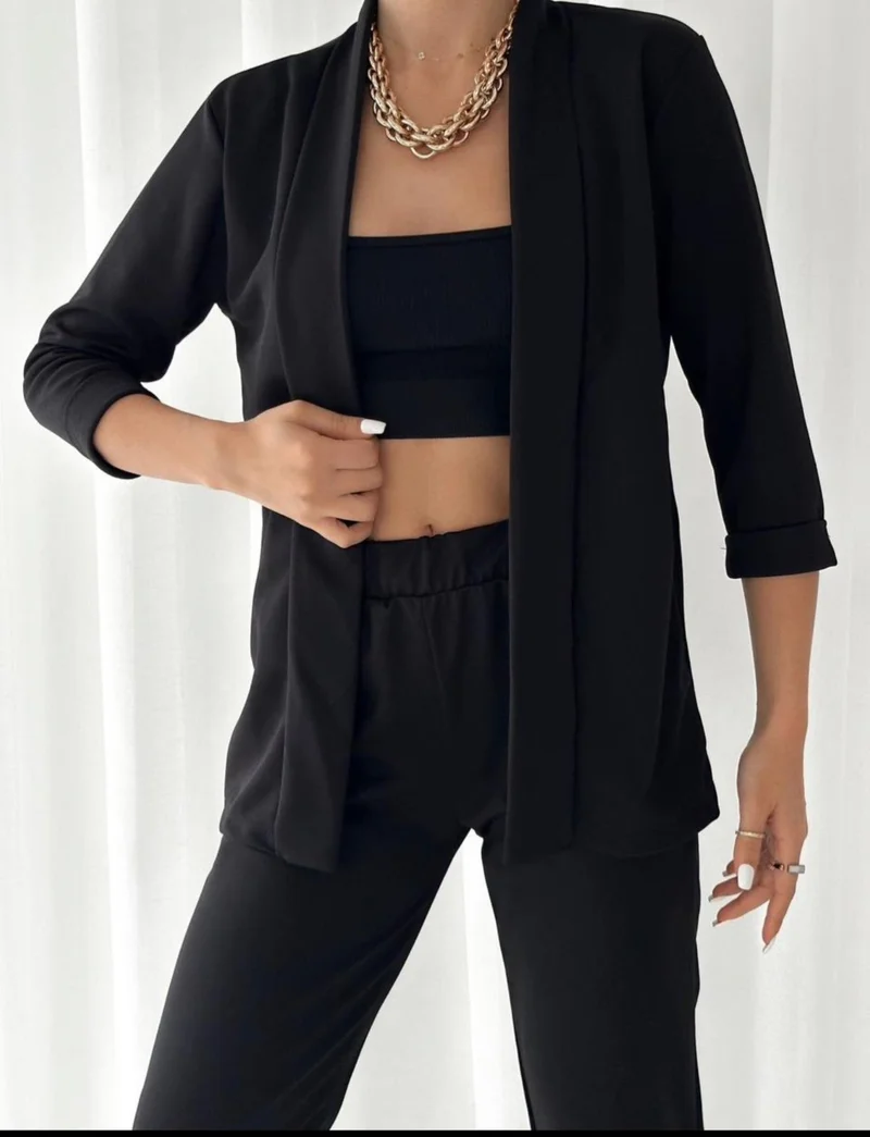 Escbutik Women's Elastic Waist Scuba Trousers Jacket Set of 2