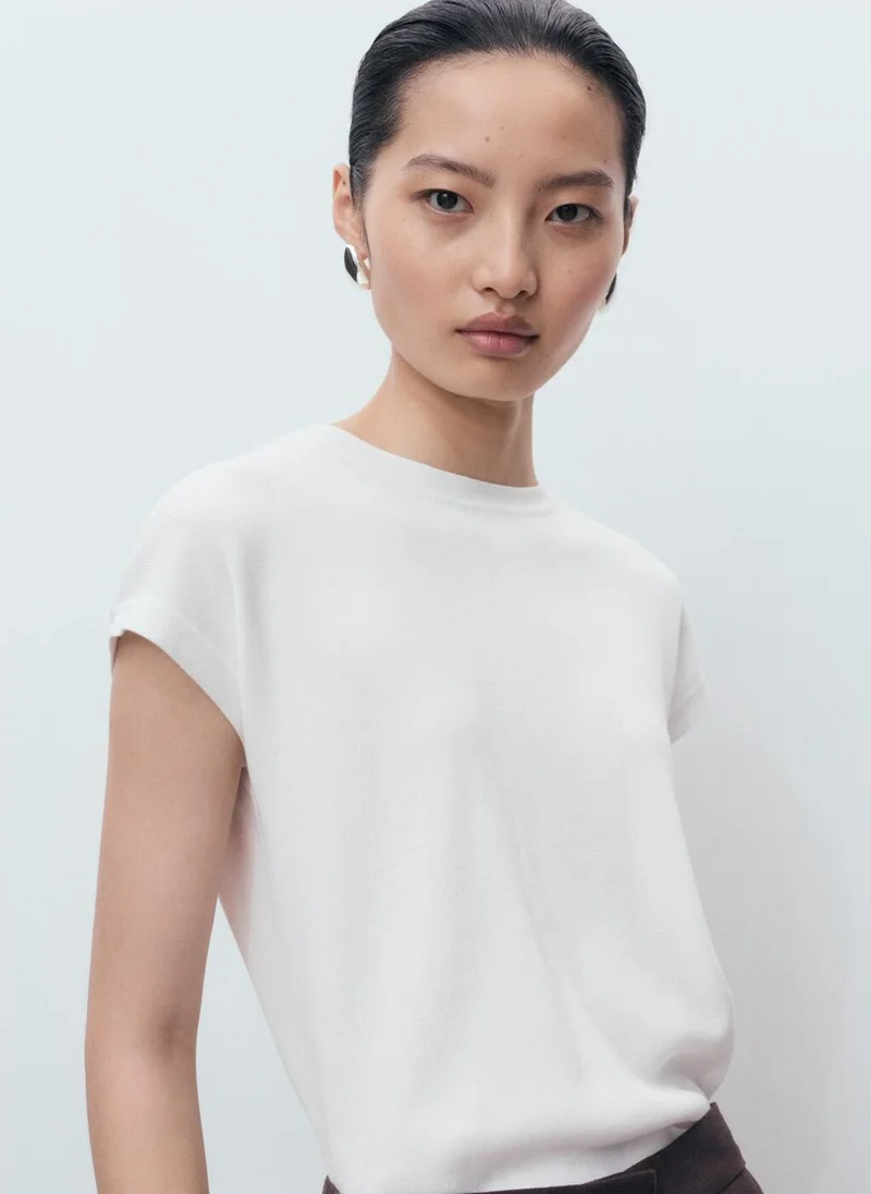 MANGO Short-sleeved knitted cotton sweater