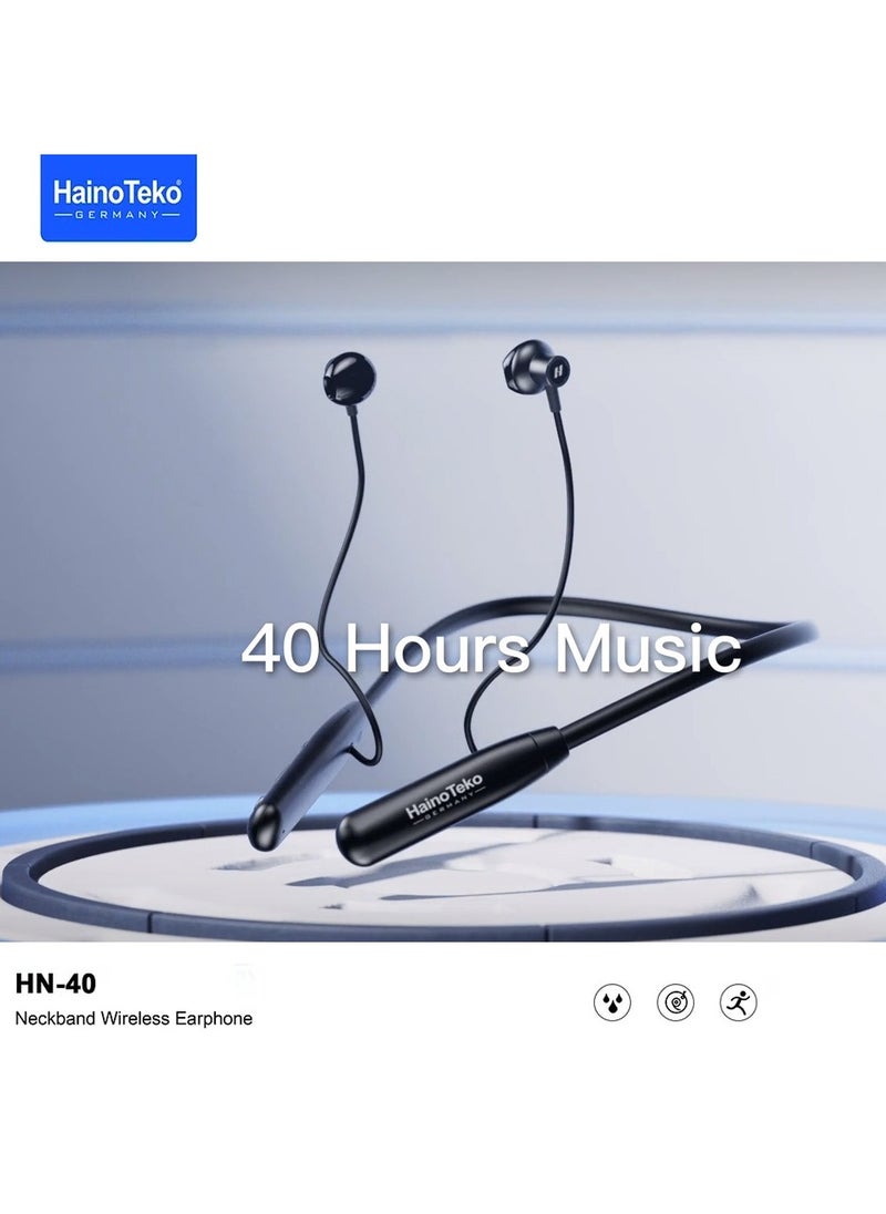 Haino Teko - Haino Teko Germany HN40 Neckband Wireless Earphone With Super Clear Mic and High Bass Sound Quality Black - Image 1