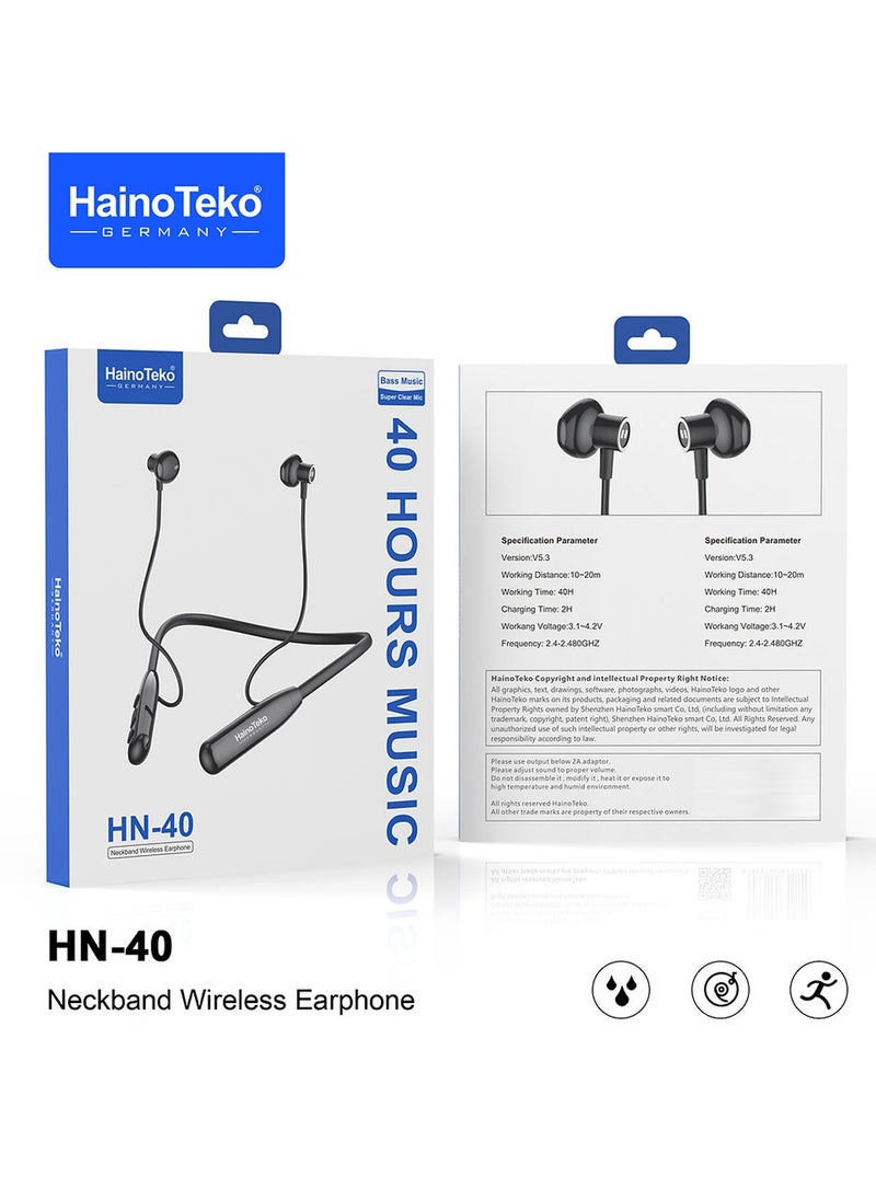 Haino Teko - Haino Teko Germany HN40 Neckband Wireless Earphone With Super Clear Mic and High Bass Sound Quality Black - Image 1