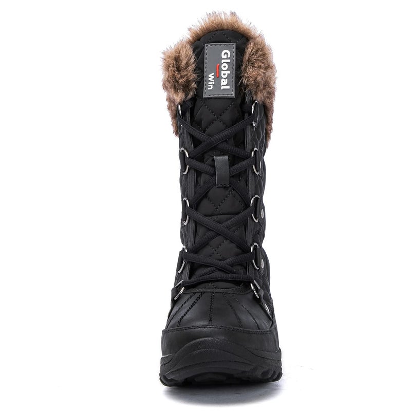 GLOBALWIN Women's Snow Boots Waterproof Mid-Calf Winter Boots For Women With Warm Fleece Lining, Stylish Black Fur Boots For Women With Non-Slip Sole And Quilted Comfortable Boots Size 9M - Image 4