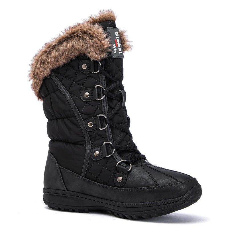 GLOBALWIN Women's Snow Boots Waterproof Mid-Calf Winter Boots For Women With Warm Fleece Lining, Stylish Black Fur Boots For Women With Non-Slip Sole And Quilted Comfortable Boots Size 9M - Image 3