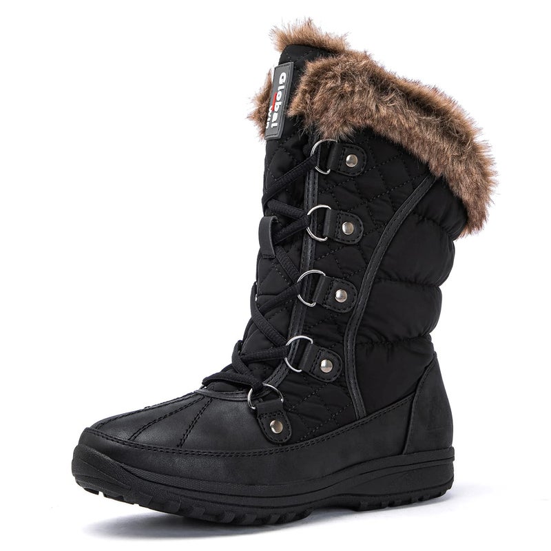 GLOBALWIN Women's Snow Boots Waterproof Mid-Calf Winter Boots For Women With Warm Fleece Lining, Stylish Black Fur Boots For Women With Non-Slip Sole And Quilted Comfortable Boots Size 9M - Image 2