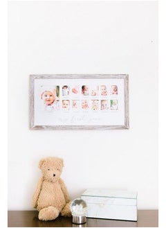 pearhead My First Year Photo Moments Baby Keepsake Picture Frame 012 Months Baby Photos Father’S Day Accessory Genderneutral Baby Milestone Nursery Décor 13 Photo Inserts Distressed Wood  - Image 5