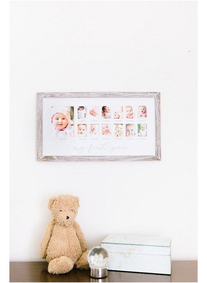pearhead My First Year Photo Moments Baby Keepsake Picture Frame 012 Months Baby Photos Father’S Day Accessory Genderneutral Baby Milestone Nursery Décor 13 Photo Inserts Distressed Wood  - Image 5
