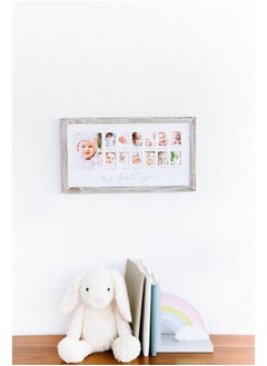 pearhead My First Year Photo Moments Baby Keepsake Picture Frame 012 Months Baby Photos Father’S Day Accessory Genderneutral Baby Milestone Nursery Décor 13 Photo Inserts Distressed Wood  - Image 3