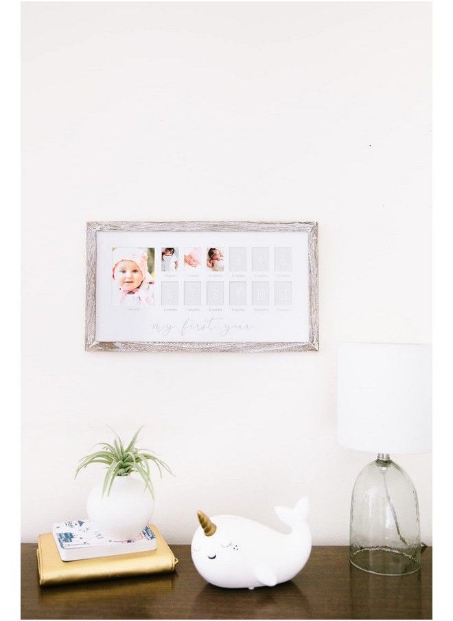 pearhead My First Year Photo Moments Baby Keepsake Picture Frame 012 Months Baby Photos Father’S Day Accessory Genderneutral Baby Milestone Nursery Décor 13 Photo Inserts Distressed Wood  - Image 4